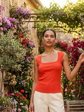 Anthropologie Sleeveless Square-Neck Tank in Orange
